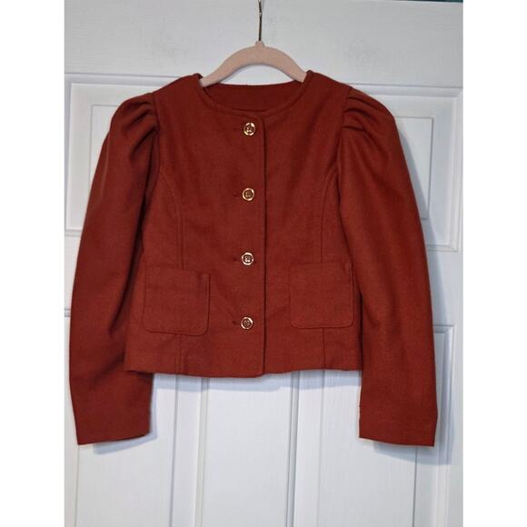 Janie & Jack Puff Sleeve Jacket Size 5/6 Color Golden Gate - Picture 1 of 5
